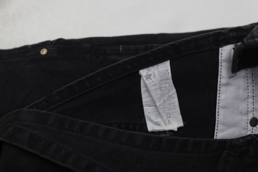 Vintage 90's Carhartt R01 BLK Black Duck Double Knee Bib Overalls