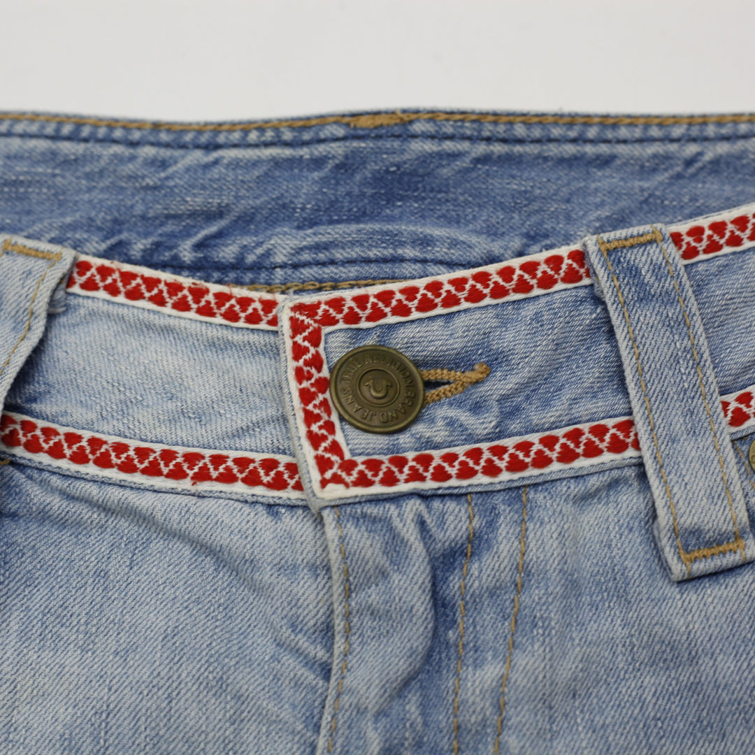 Y2K Ladies True Religion "Flower Child" Joey Daisy Cutoff Denim Shorts