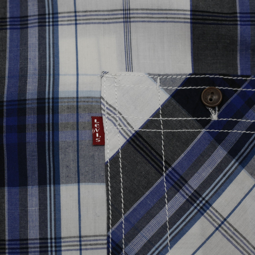 Mens Levi's Blue & Black Plaid Short Sleeve Button-Up Shirt Size XL