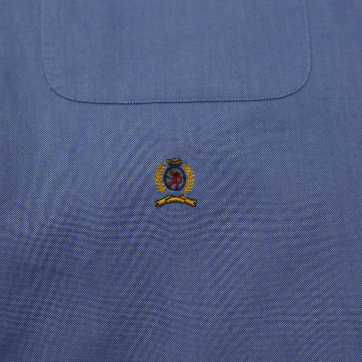 Mens Tommy Hilfiger Shirt Blue Embroidered Cotton Long Sleeve