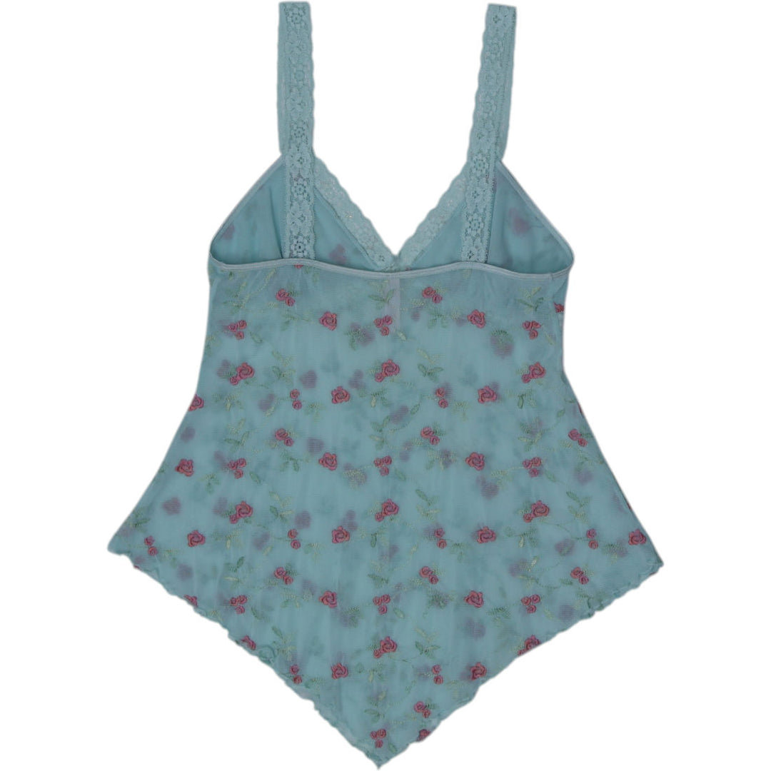 Y2K Ladies Victoria's Secret Floral Mesh Handkerchief Hem Cami Top Size S