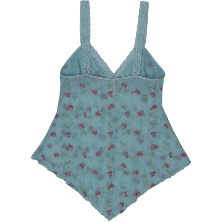 Y2K Ladies Victoria's Secret Floral Mesh Handkerchief Hem Cami Top Size S
