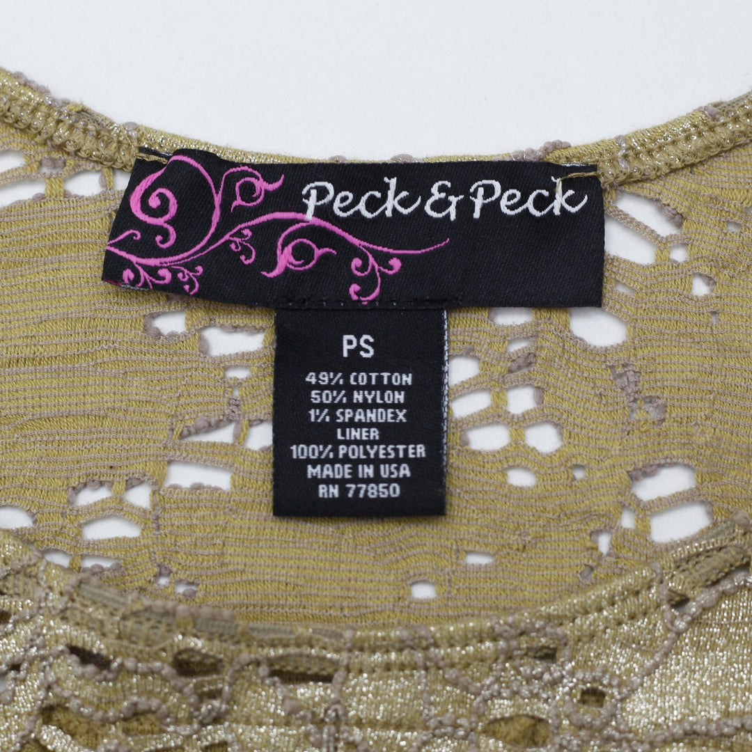 Y2K Ladies Metallic Gold Floral Lace Lined Top Size S