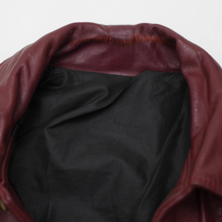 Vintage Leather Varsity Jacket Maroon Football Patched | Migration_Jackets - Back View | Fashion Rerun