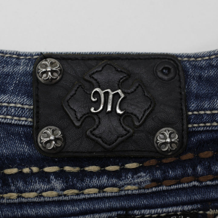 Y2K Ladies Miss Me Bootcut Jeans Blue Distressed Embellished Denim