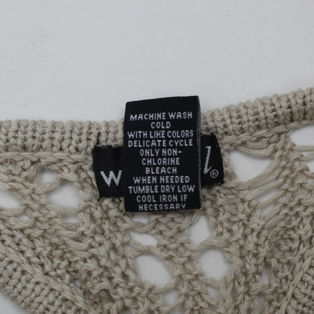 Y2K Ladies Wet Seal Crochet Knit Fringe Tank Top Beige Size Small