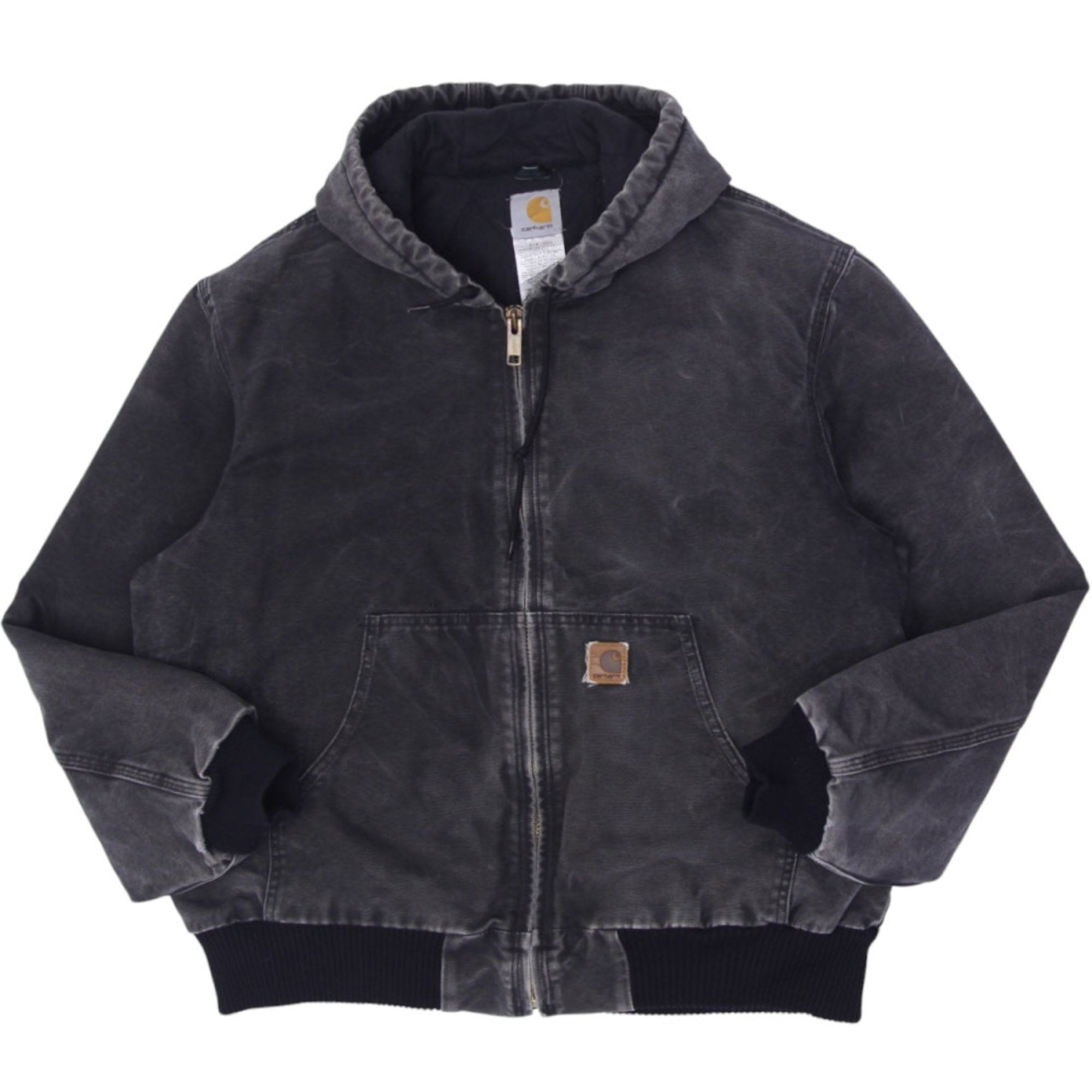 Shop Mens Carhartt J130 BLK Full Zip Hooded Workwear Sleeve Jacket
