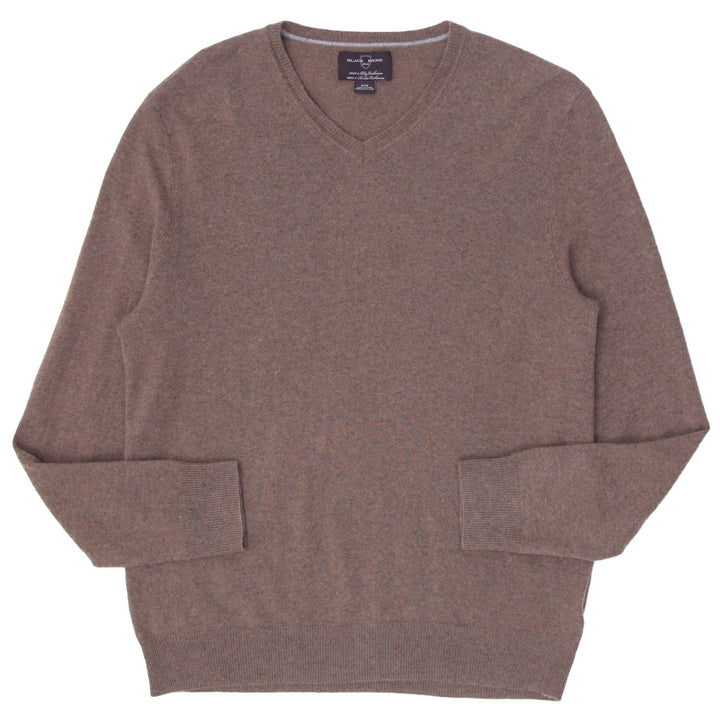 Mens Black Brown 100% Cashmere V-Neck Sweater