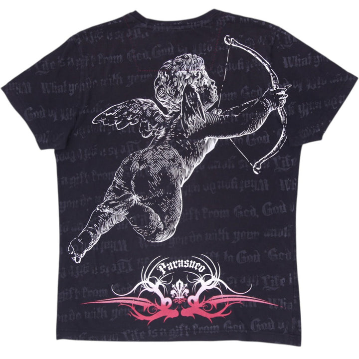 Y2K Mens Parasuco Denim Legend Graphic T-Shirt Cupid Angel Gothic Black Small