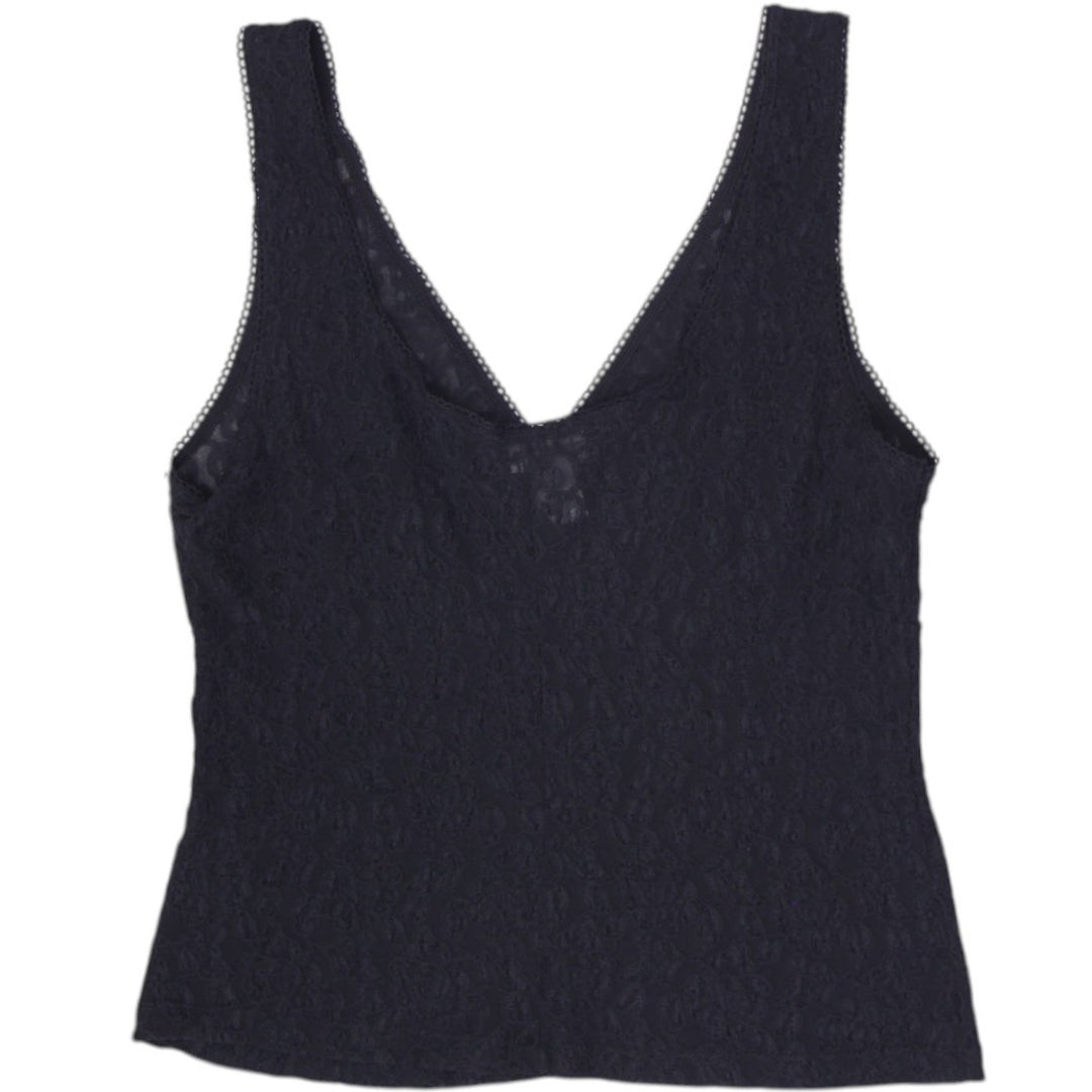Y2K Ladies Cinema Etoile Black Lace Cami Top Sheer Floral V-Neck Tank Size Large