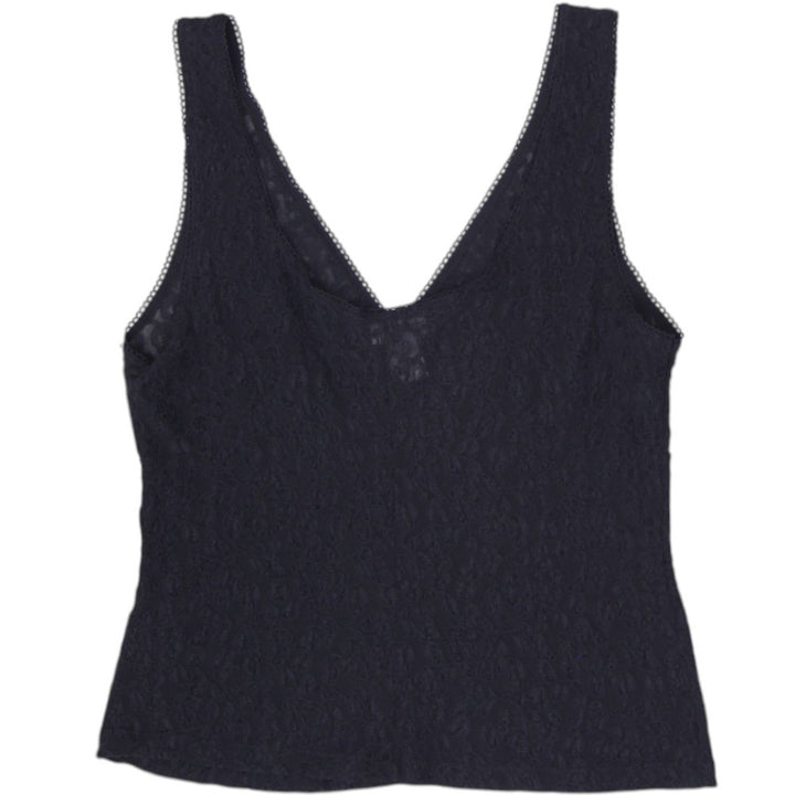 Y2K Ladies Cinema Etoile Black Lace Cami Top Sheer Floral V-Neck Tank Size Large