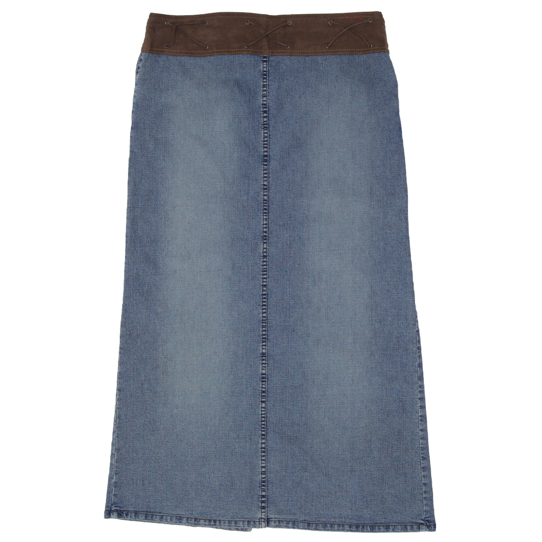 Y2K Suede Belted Denim Maxi Skirt - Fashion Rerun Vintage Migration_Skirt