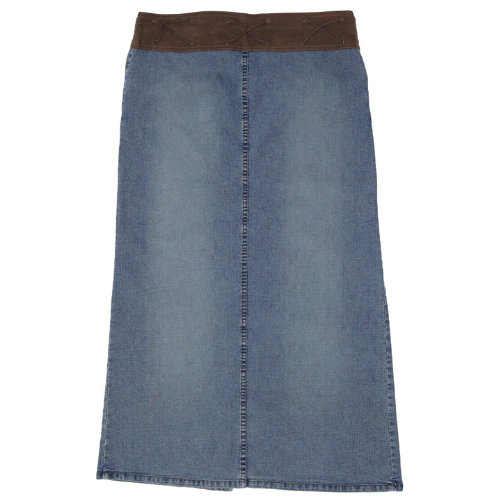 Y2K Suede Belted Denim Maxi Skirt - Fashion Rerun Vintage Migration_Skirt