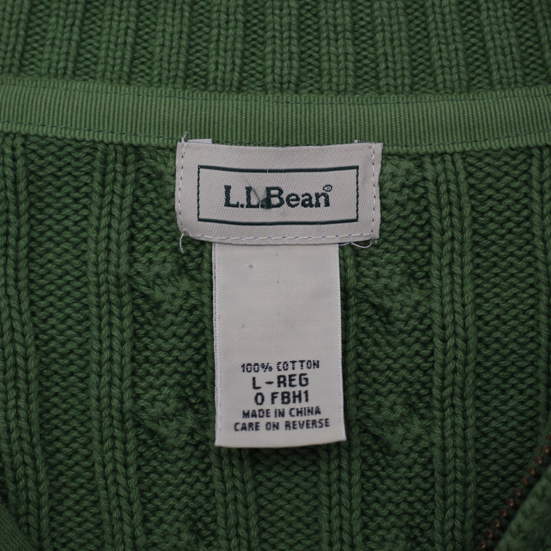 Mens L.L. Bean Cable Knit Full Zip Cotton Sweater Size L