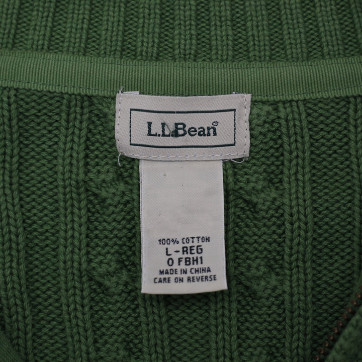 Mens L.L. Bean Cable Knit Full Zip Cotton Sweater Size L