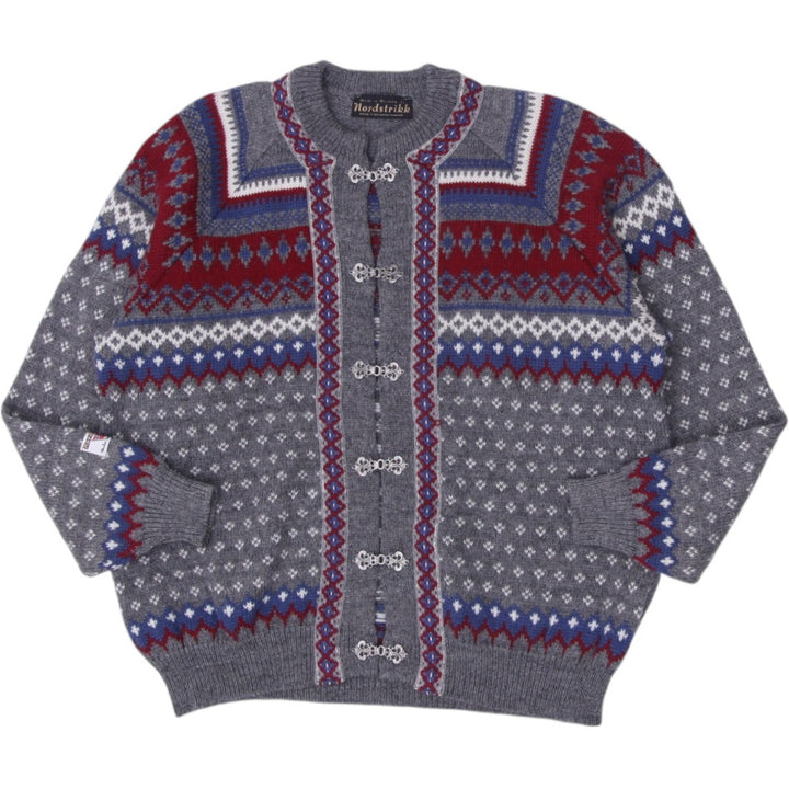 Vintage Nordstrikk Cardigan Gray Wool Norwegian Pattern Knit | Migration_Knitwear & Sweaters | Fashion Rerun