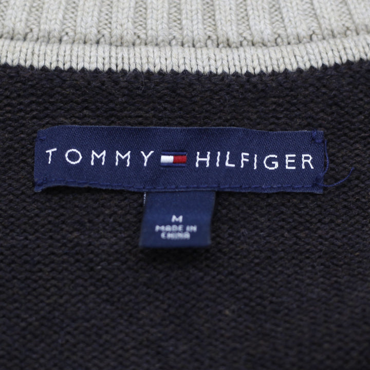 Mens Tommy Hilfiger Sweater Dark Brown 1/4 Zip Logo Knitwear