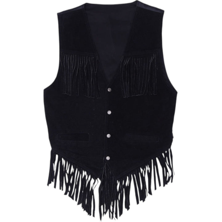 Vintage Black Suede Leather Fringe Western Vest | Migration_Vests | Fashion Rerun