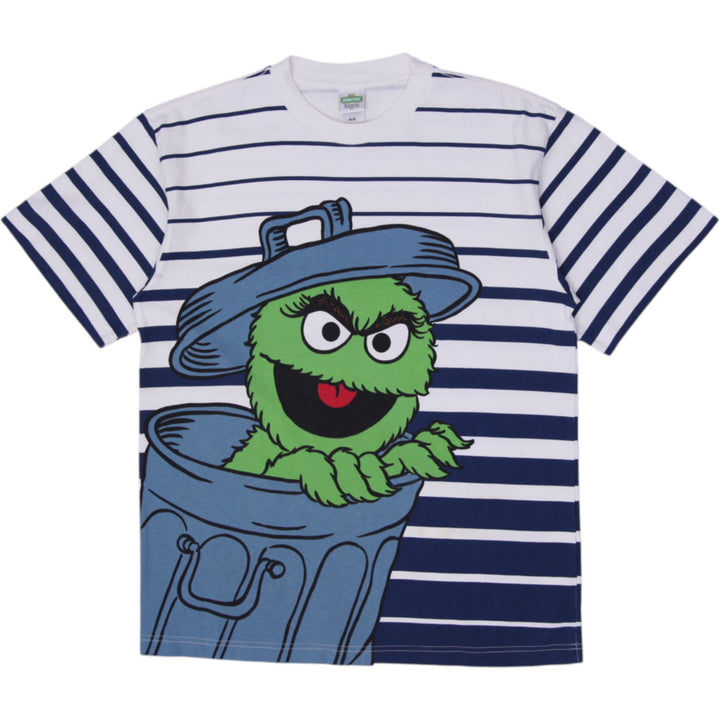 Vintage 90s Sesame Street Oscar The Grouch Striped T-Shirt Size M