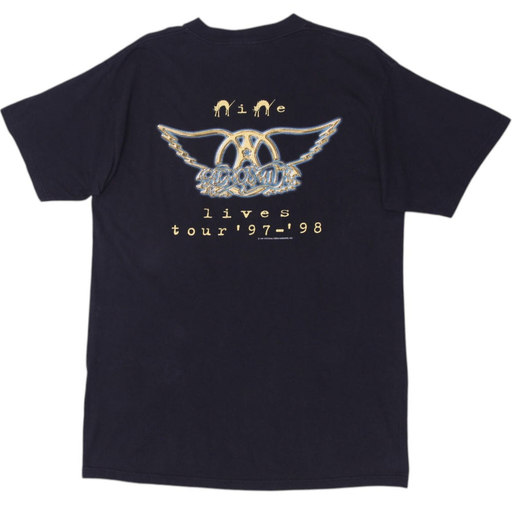 Vintage Giant Aerosmith Nine Lives Tour 97-98 Black T-Shirt XL | Migration_T-Shirts - Side View | Fashion Rerun