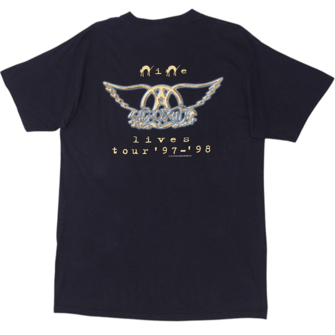 Vintage Giant Aerosmith Nine Lives Tour 97-98 Black T-Shirt XL | Migration_T-Shirts - Side View | Fashion Rerun