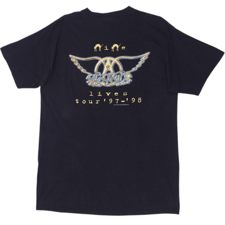 Vintage Giant Aerosmith Nine Lives Tour 97-98 Black T-Shirt XL | Migration_T-Shirts - Side View | Fashion Rerun