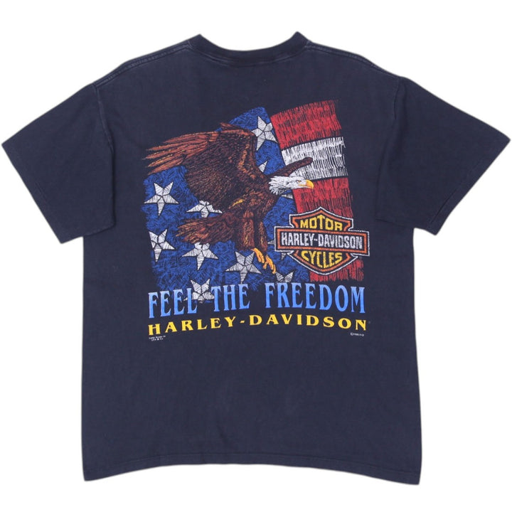 Vintage 90s Feel The Freedom Harley Davidson Single Stitch Pocket T-Shirt L | Migration_T-Shirts - Side View | Fashion Rerun