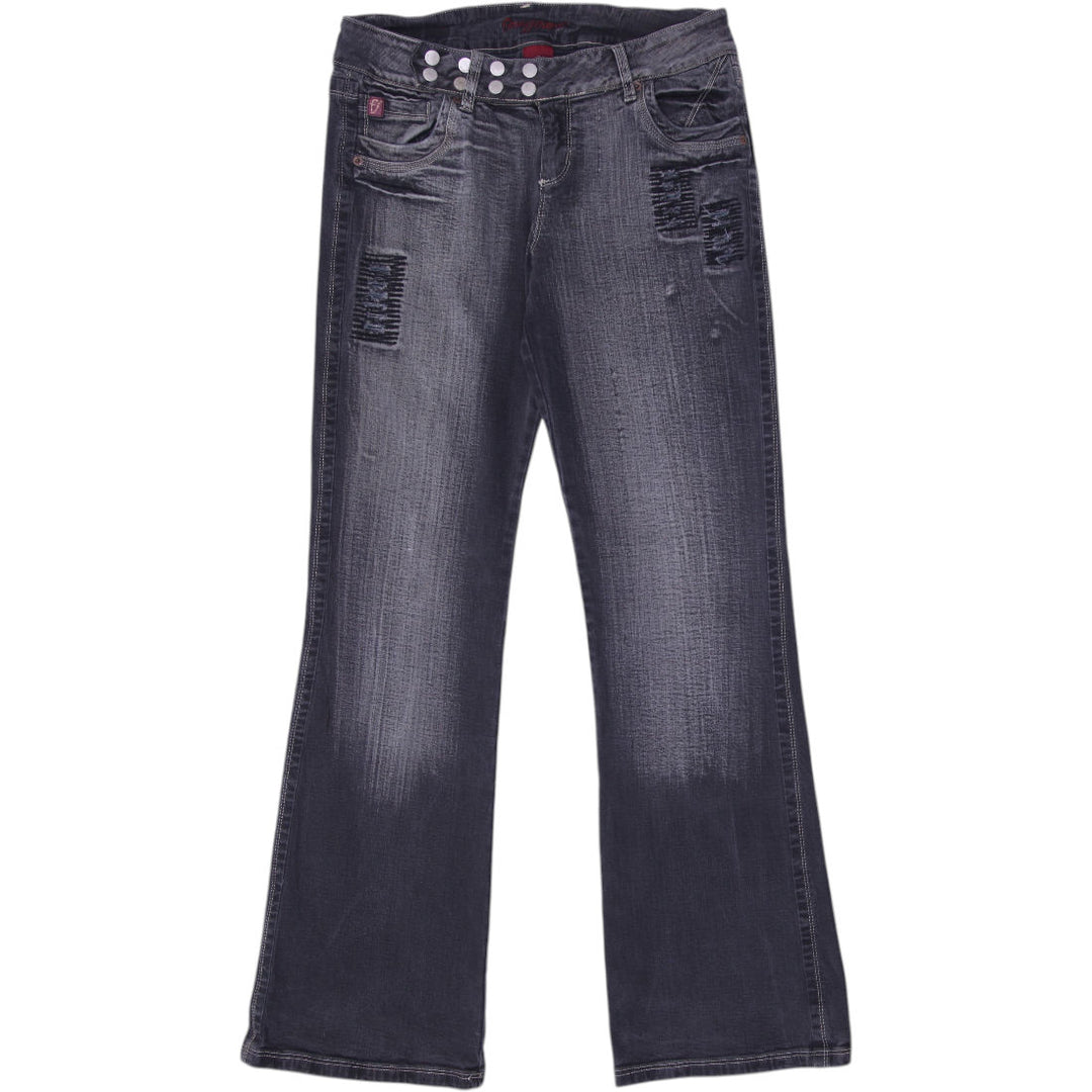 Y2K Ladies Distressed Straight Leg Jeans Denim Black Size 13 | Migration_Jeans & Pants | Fashion Rerun