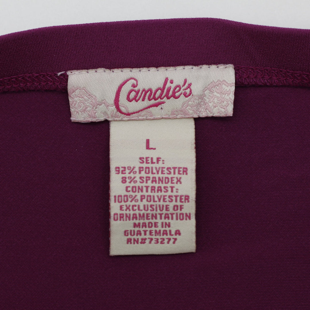 Y2K Ladies Candie's Ruffle Keyhole Magenta Purple Ruched Halter Top Size L