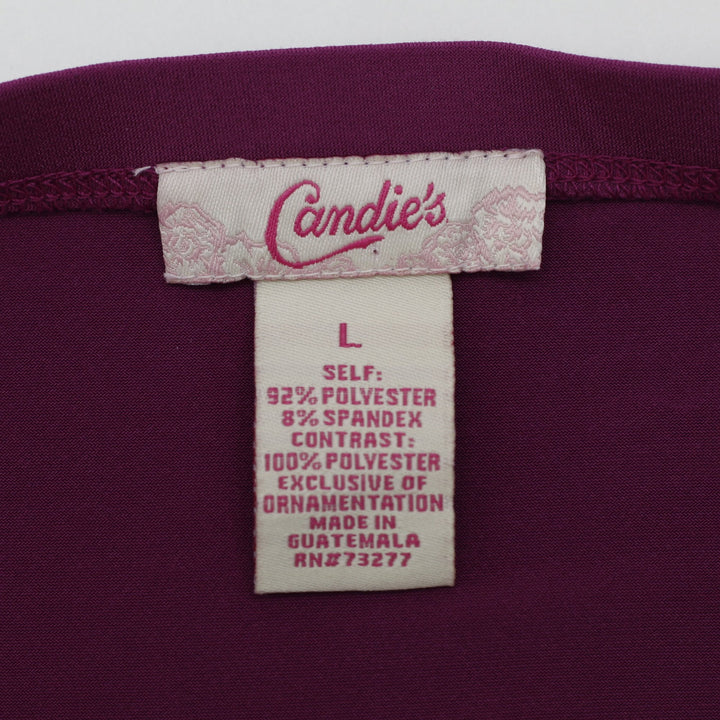 Y2K Ladies Candie's Ruffle Keyhole Magenta Purple Ruched Halter Top Size L
