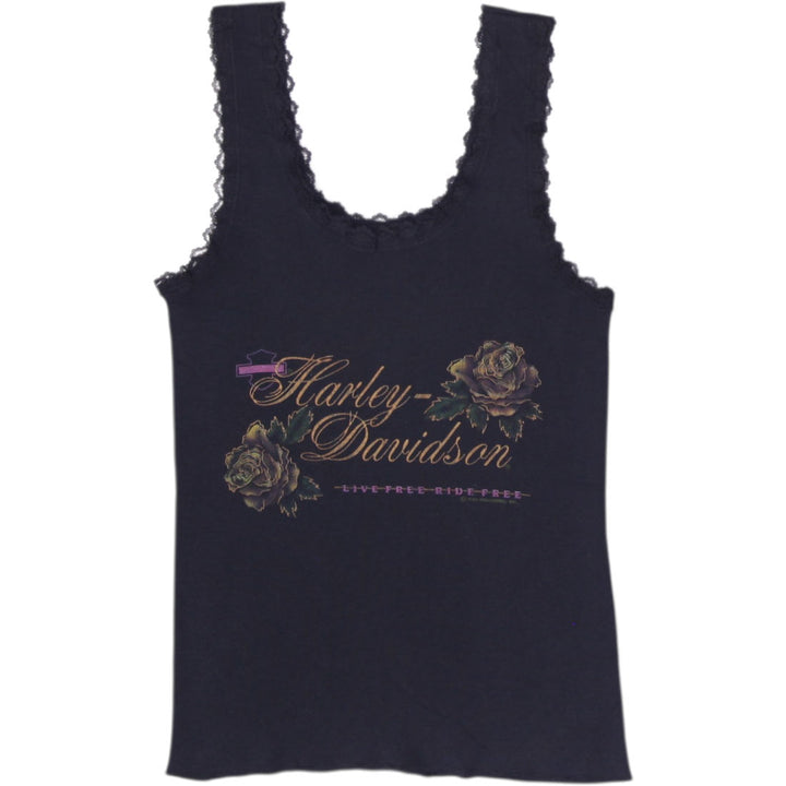 Ladies Harley Davidson Lace Trim Ribbed Gold Rose Tank Top