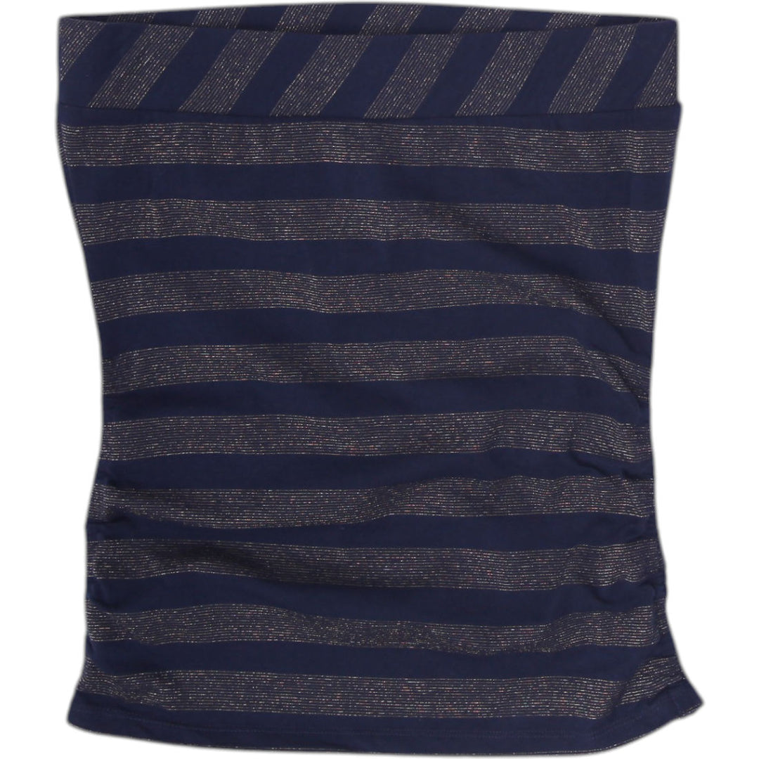 Y2K Ladies Southpole Navy & Gold Lurex Striped Monogram Tube Top