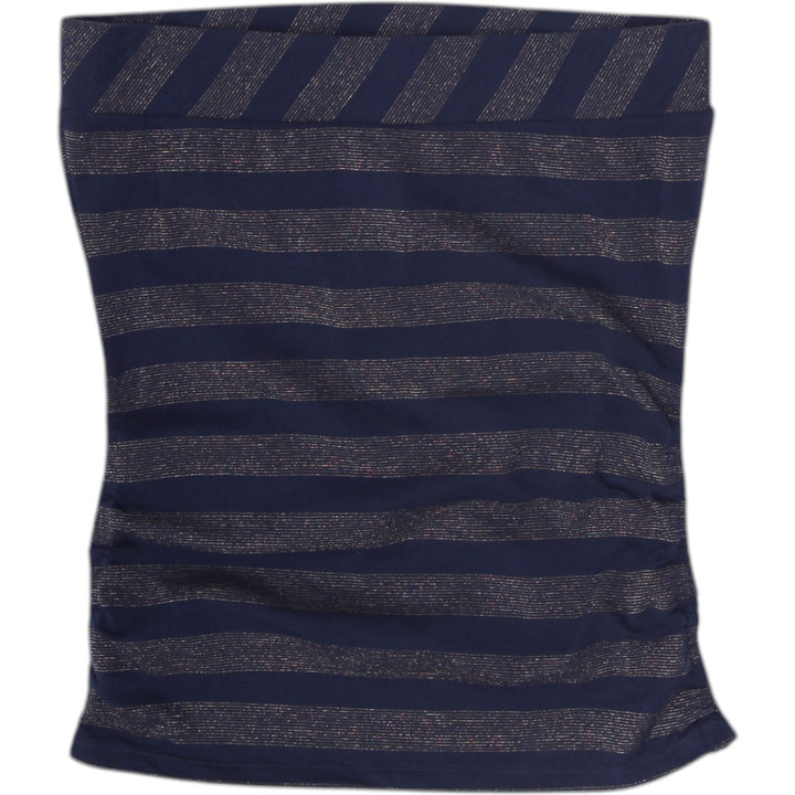 Y2K Ladies Southpole Navy & Gold Lurex Striped Monogram Tube Top
