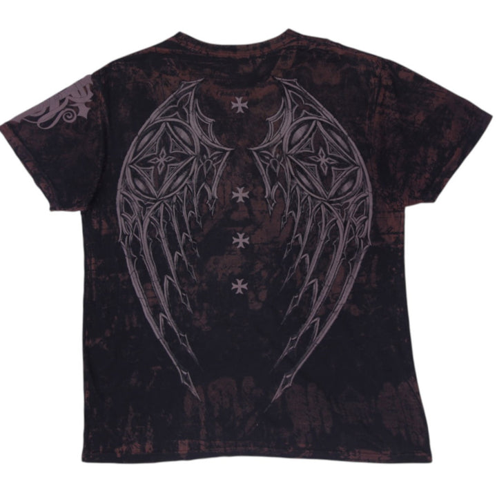 Y2K Mens Rebel Saints Gothic Cross Graphic T-Shirt Size L