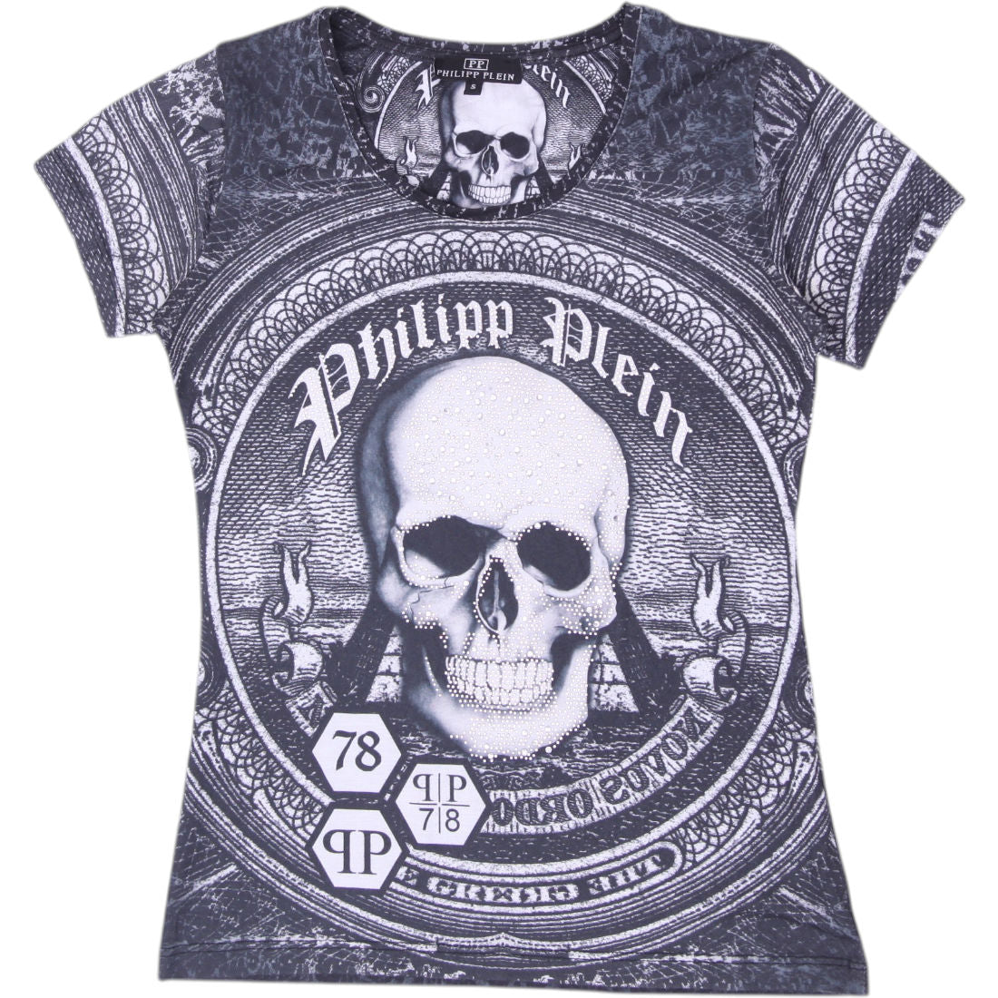 00s【PHILIPP PLEIN】Black denim/Y2K/skull◎ Shop Y2K Ladies Philipp Plein Gothic Skull All Over Print T-Shirt