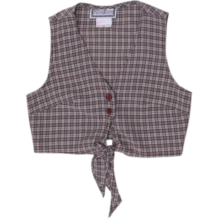 Y2K Ladies Crop Top Brown Plaid Tie-Back Sleeveless
