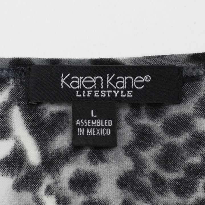 Y2K Ladies Karen Kane Lifestyle Gray Snow Leopard Sheer Mesh Top Size L