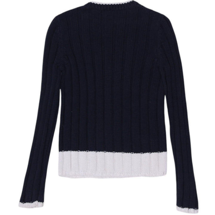 Vintage Ladies Navy Polo Ralph Lauren American Flag Ribbed Knit Sweater