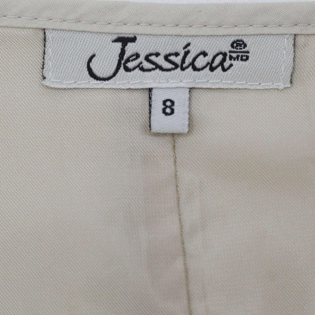 Y2K Ladies Jessica Beige Eyelet Lace Paneled A-Line Flared Midi Skirt Size 8