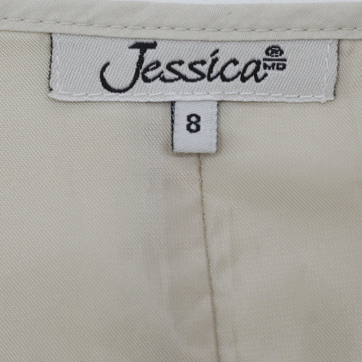 Y2K Ladies Jessica Beige Eyelet Lace Paneled A-Line Flared Midi Skirt Size 8