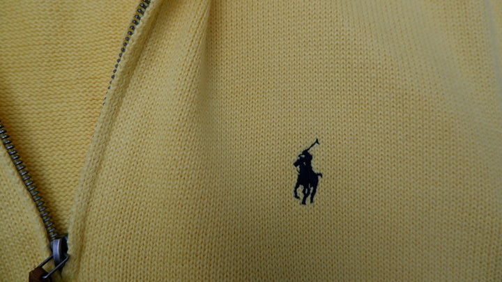 Mens Polo Ralph Lauren Sweater Yellow 1/4 Zip Cotton Knit