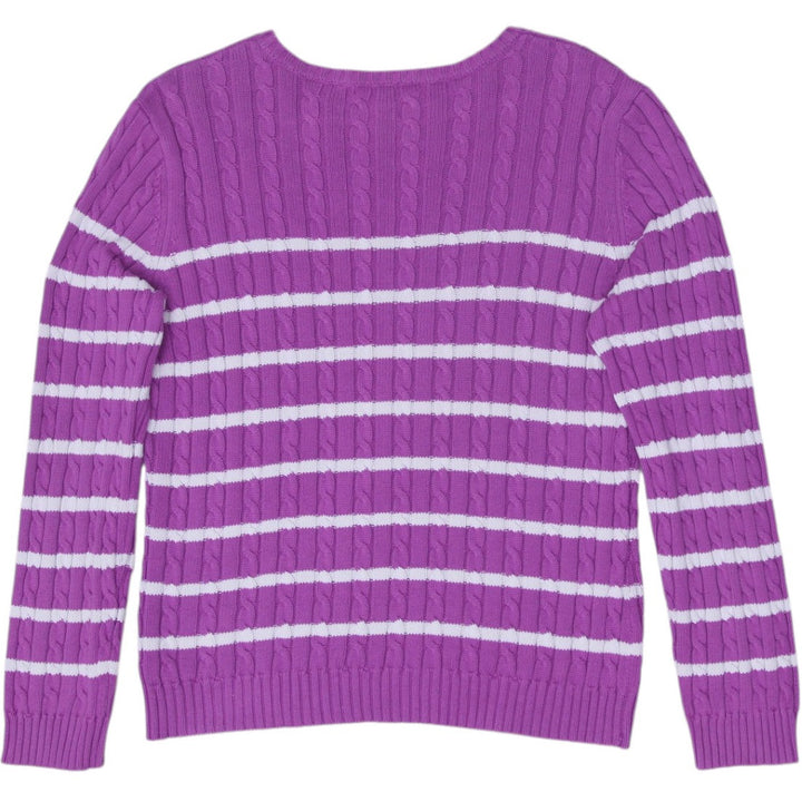 Vintage Ladies Lauren Ralph Lauren Sweater Purple Striped Cotton L