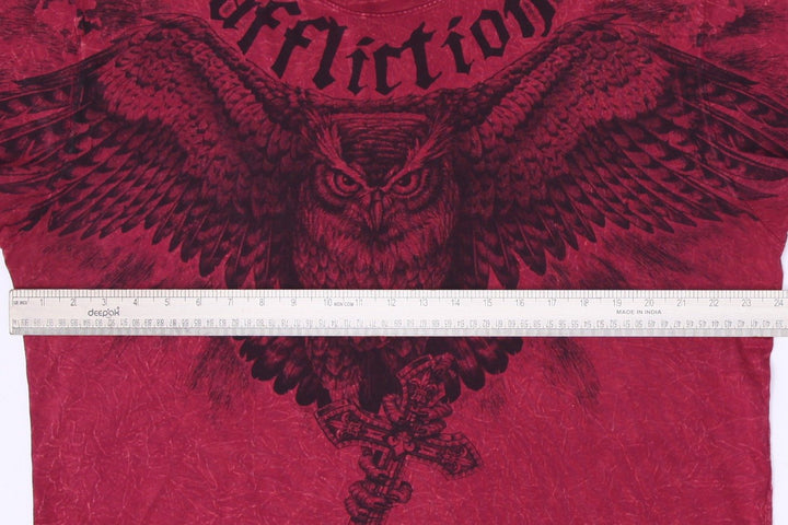 Y2K Mens Affliction T-Shirt Red Graphic Owl Print