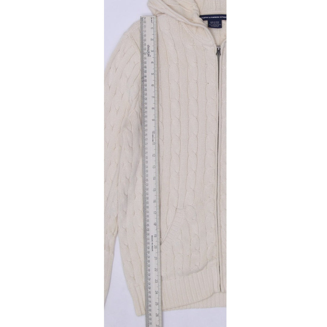 Vintage Womens Ralph Lauren Sport Hoodie Cream Cable Knit Full Zip Large | Migration_Hoodies RL Collection - | Fashion Rerun