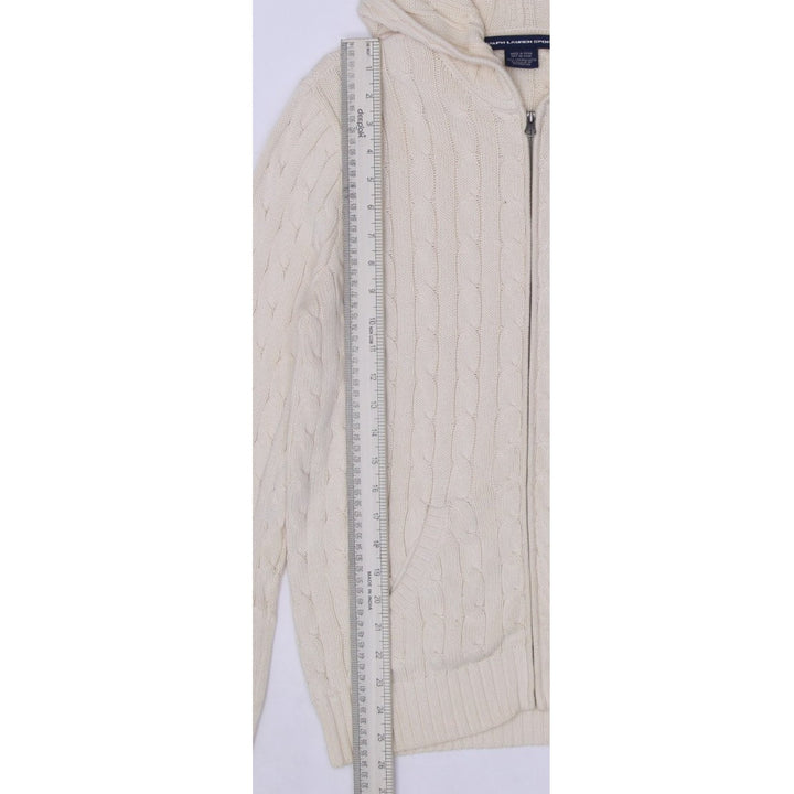 Vintage Womens Ralph Lauren Sport Hoodie Cream Cable Knit Full Zip Large | Migration_Hoodies RL Collection - | Fashion Rerun