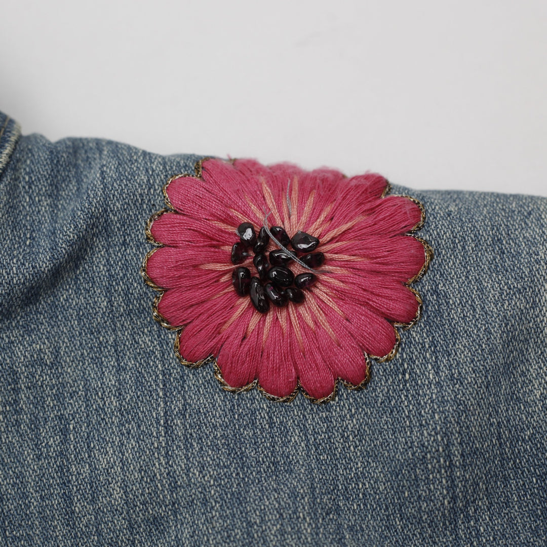 Ladies Dana Buchman Beaded Embroidered Floral Denim Jacket Light Blue Size 14