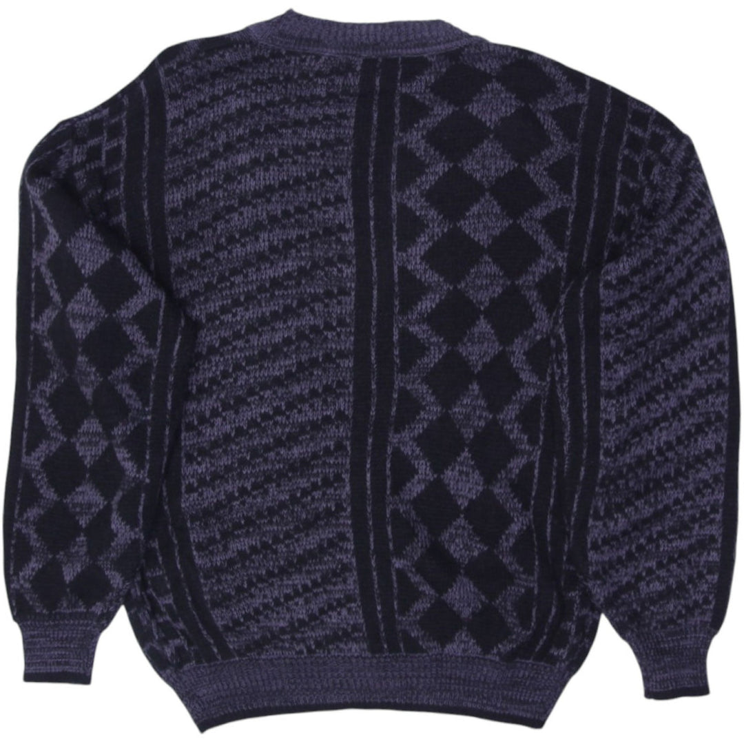 Vintage Mens Aspetuck Cardigan Geometric Knit Sweater
