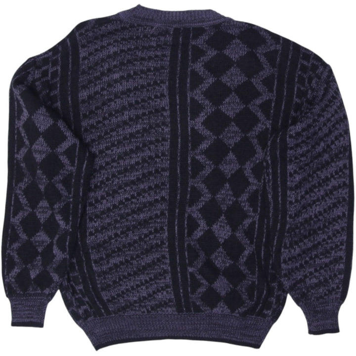 Vintage Mens Aspetuck Cardigan Geometric Knit Sweater