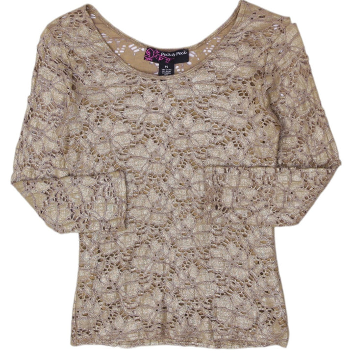 Y2K Ladies Metallic Gold Floral Lace Lined Top Size S