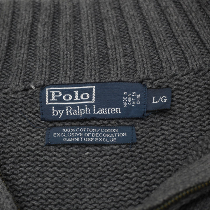 Mens Polo Ralph Lauren Quarter Zip Knit Sweater Gray Embroidered Pony